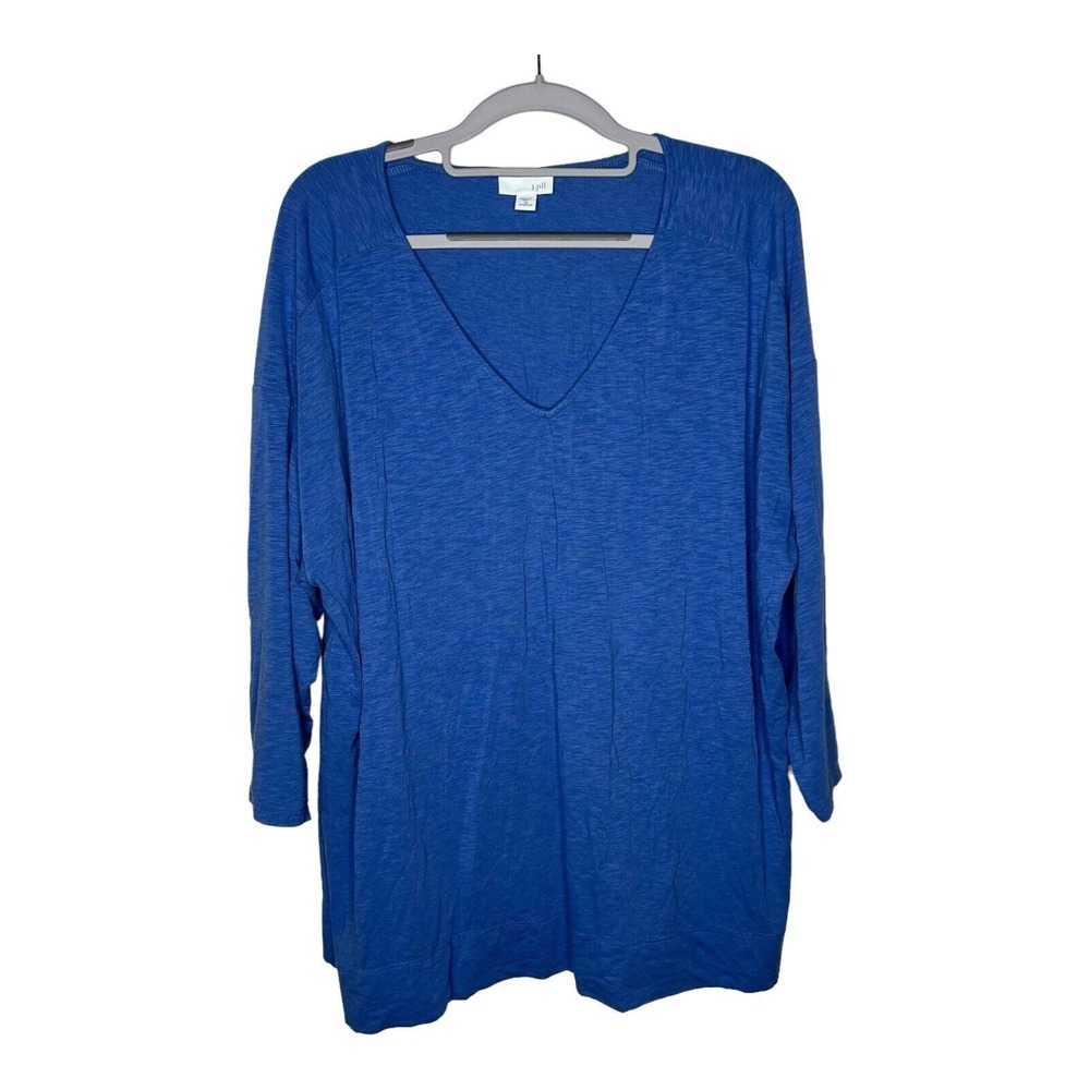 J Jill Womens Top Plus‎ Size 3X V Neck 3/4 Sleeves Blue Cotton Blend Casual